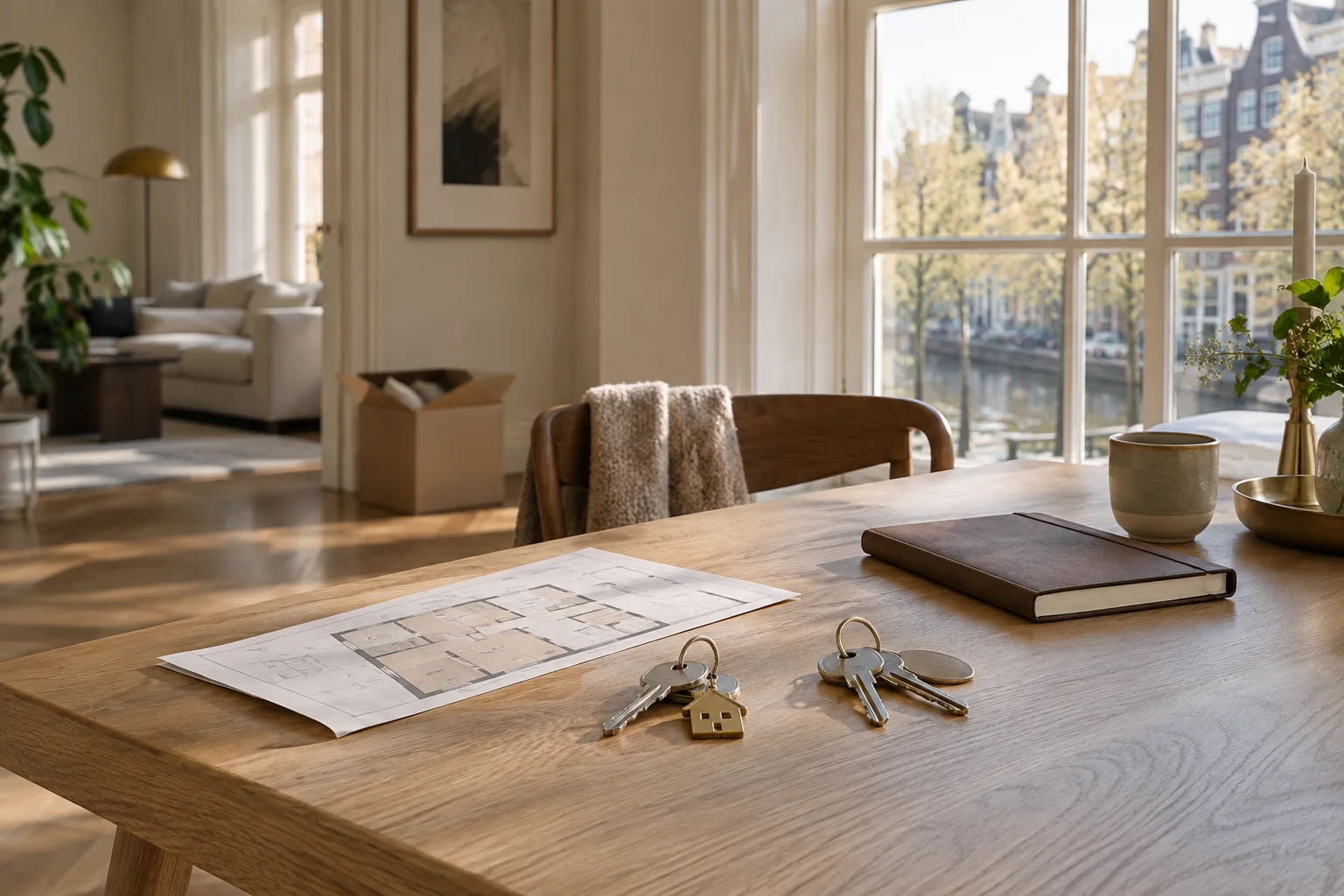 Two sets of keys and a map on the table in an Amsterdam apartment